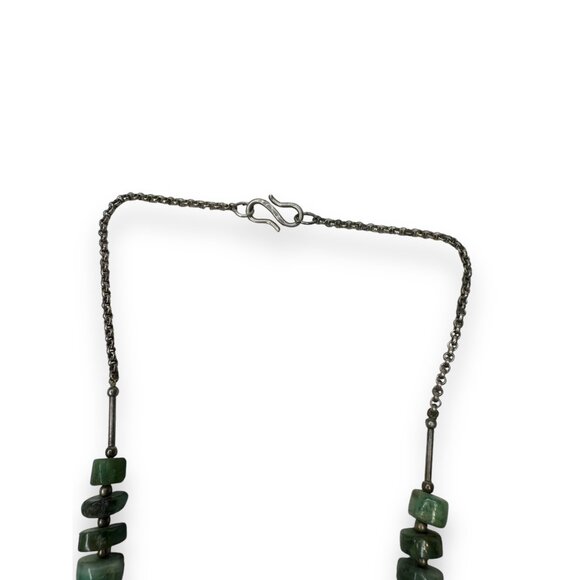 Handmade Sterling Tribal Emerald Necklace Bull Amulet Rajasthan Afghan Style - Picture 5 of 9